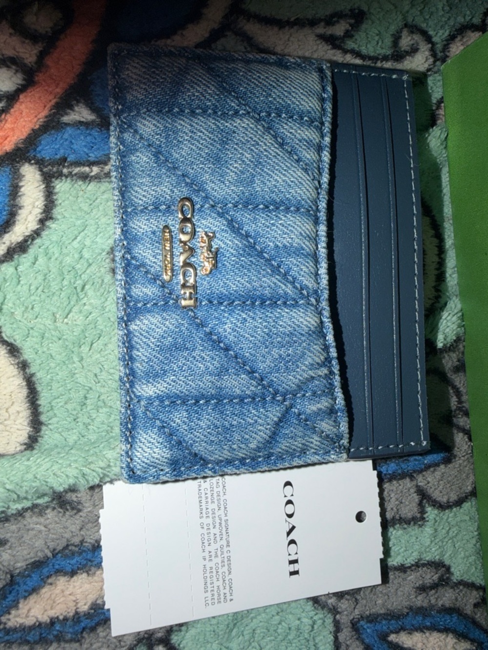 Coach Blue Denim Quilted Card Case with Gold Hardware *nwt - Picture 2 of 8